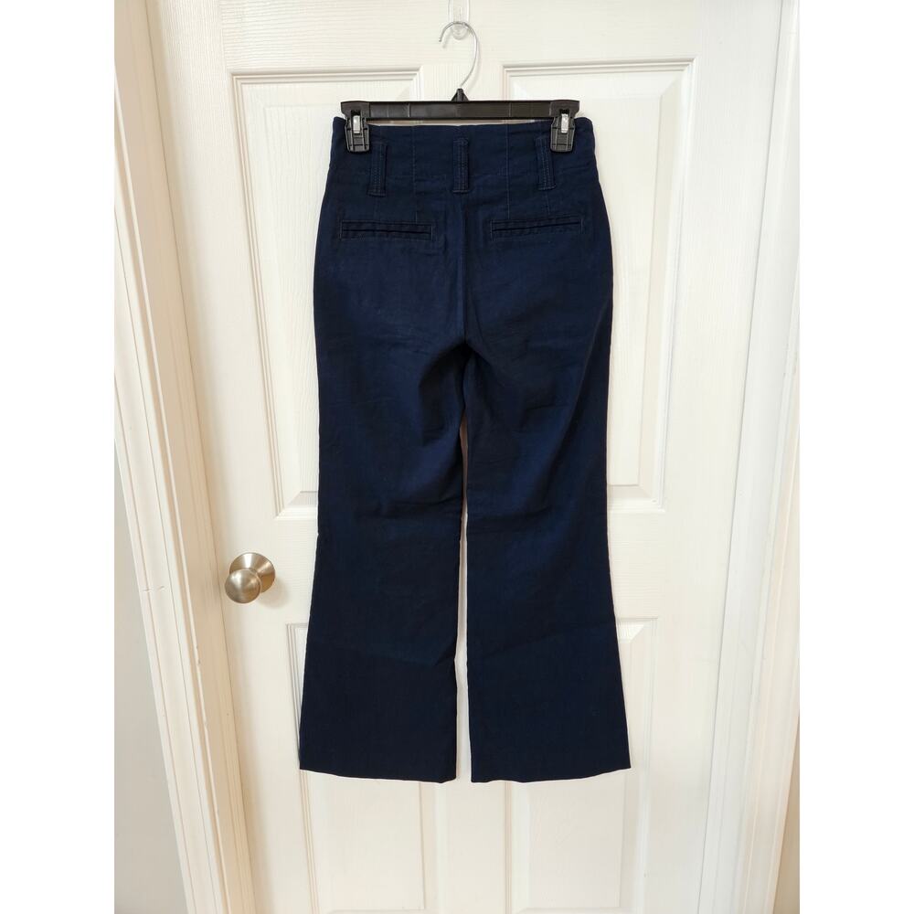Maeve Anthropologie The Naomi Navy Linen Blend Wide Leg Pants Size 0 - Picture 2 of 10